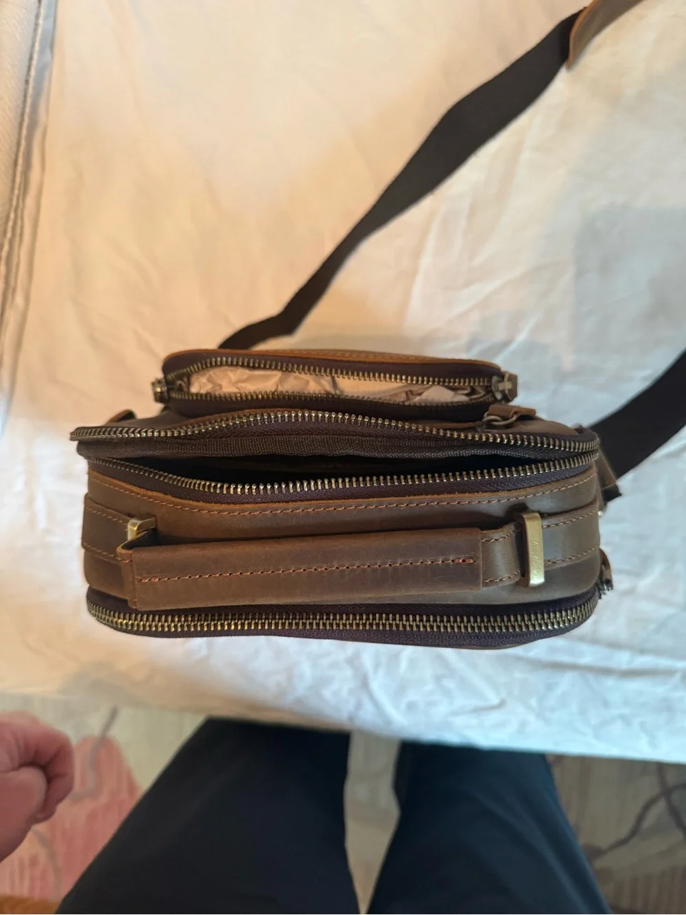 Leather Crossbody Bag for Men - Brown